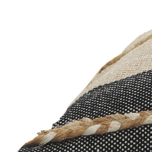 20" X 20" Beige And Ivory Jute Striped Zippered Pillow With Fringe