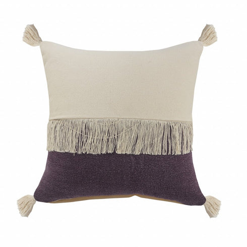 20" X 20" Purple And Off-White 100% Cotton Zippered Pillow