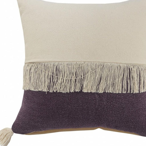 20" X 20" Purple And Off-White 100% Cotton Zippered Pillow