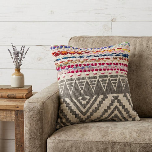 18" Blue and Beige Throw Pillow