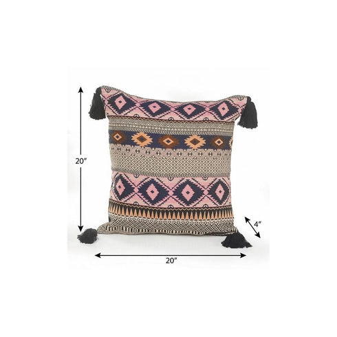 20" Black and Yellow Throw Pillow with Tassels
