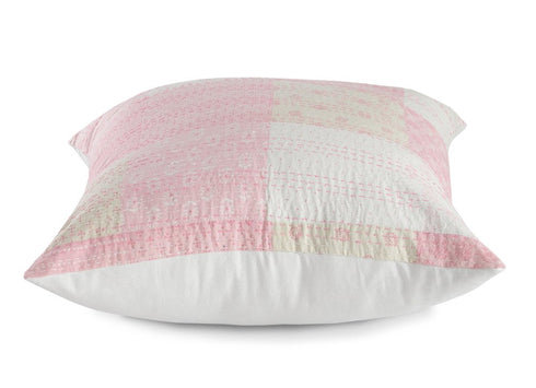 20" Pink And Off White Patchwork Cotton Throw Pillow