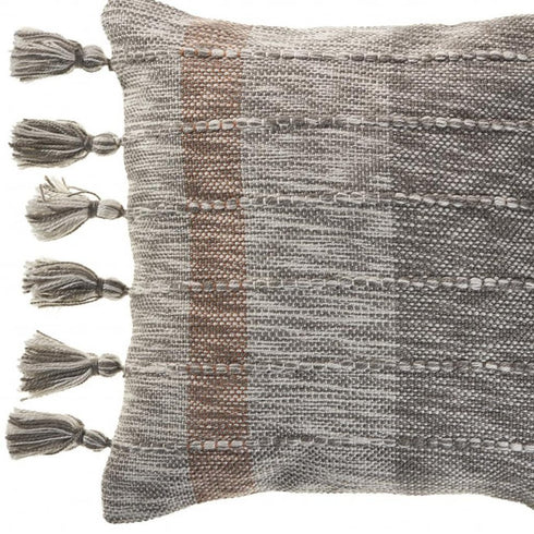 20" X 20" Gray And Light Red Polyester Striped Zippered Pillow