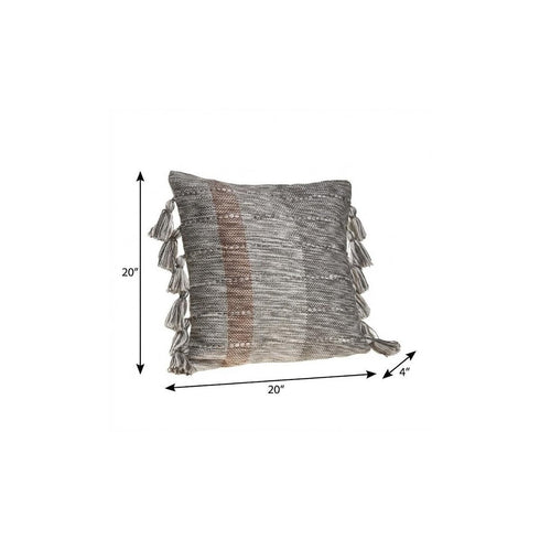 20" X 20" Gray And Light Red Polyester Striped Zippered Pillow