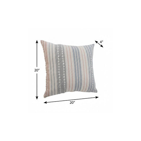 20" X 20" White Blue Gray And Tan 100% Cotton Striped Zippered Pillow