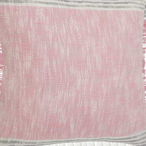 20" X 20" Pink Gray And White 100% Cotton Striped Zippered Pillow