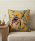 20" Yellow And Blue Bird Floral Throw Pillow with Embroidery