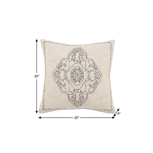 20" X 20" Off-White And Navy 100% Cotton Abstract Zippered Pillow