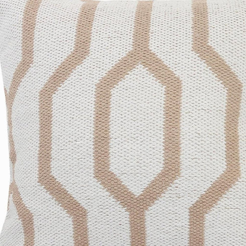20" X 20" White And Tan 100% Cotton Geometric Zippered Pillow