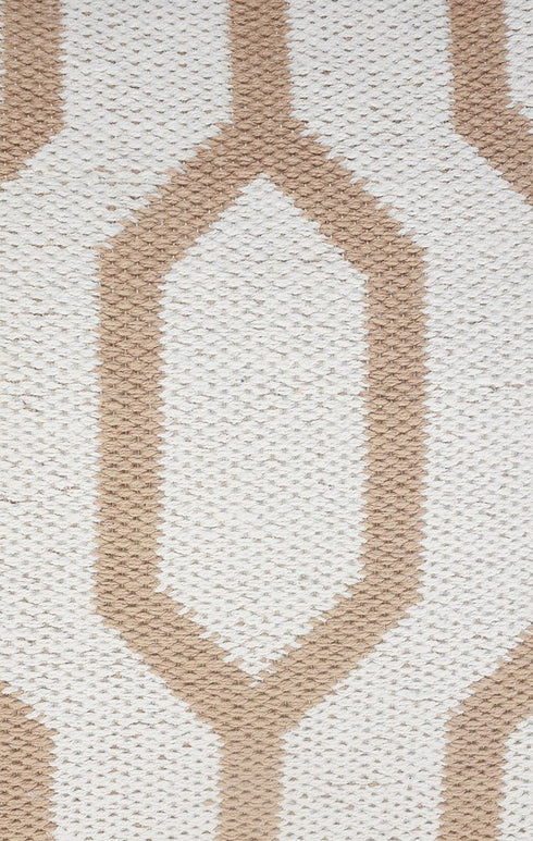 20" X 20" White And Tan 100% Cotton Geometric Zippered Pillow