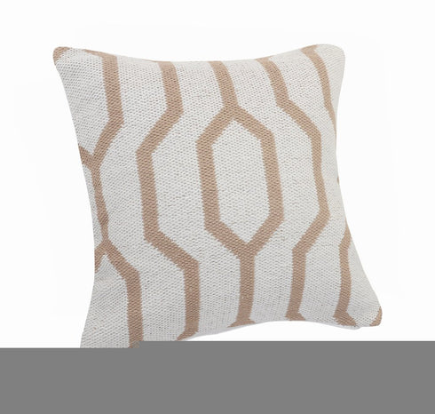 20" X 20" White And Tan 100% Cotton Geometric Zippered Pillow