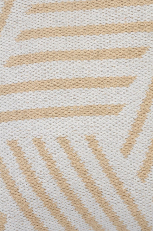 20" X 20" Tan And White 100% Cotton Geometric Zippered Pillow
