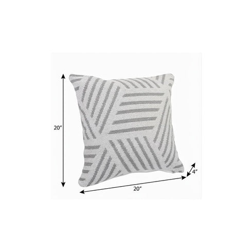 20" X 20" Gray And White 100% Cotton Geometric Zippered Pillow