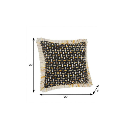 20" X 20" Black Gold And White Polyester And Cotton Blend Geometric Zippered Pillow
