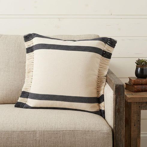 26" X 26" Ensign Blue White And Linen 100% Cotton Striped Zippered Pillow