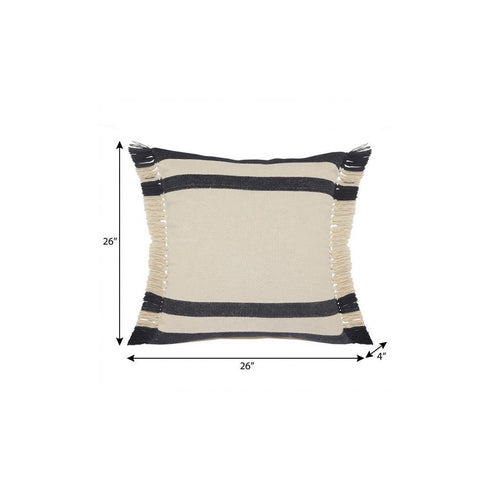 26" X 26" Ensign Blue White And Linen 100% Cotton Striped Zippered Pillow