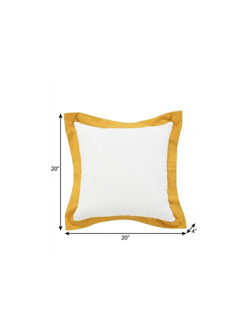 20" X 20" White And Golden Yellow 100% Cotton Geometric Zippered Pillow