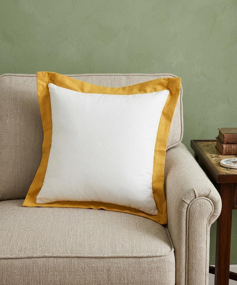 20" X 20" White And Golden Yellow 100% Cotton Geometric Zippered Pillow