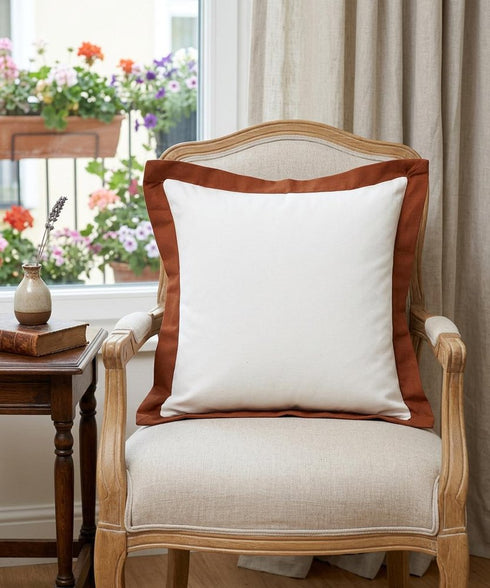 20" X 20" White And Cinnamon 100% Cotton Geometric Zippered Pillow