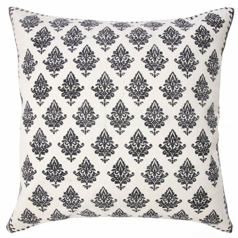 20" X 20" White And Black 100% Cotton Geometric Zippered Pillow