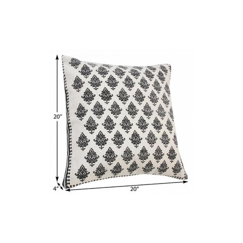 20" X 20" White And Black 100% Cotton Geometric Zippered Pillow