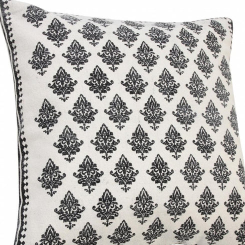 20" X 20" White And Black 100% Cotton Geometric Zippered Pillow