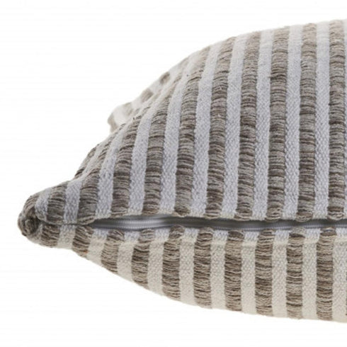 22" X 22" Beige And Cream 100% Cotton Striped Zippered Pillow