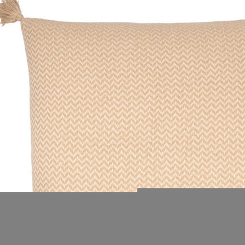 30" X 30" Beige And Cream 100% Cotton Chevron Zippered Pillow