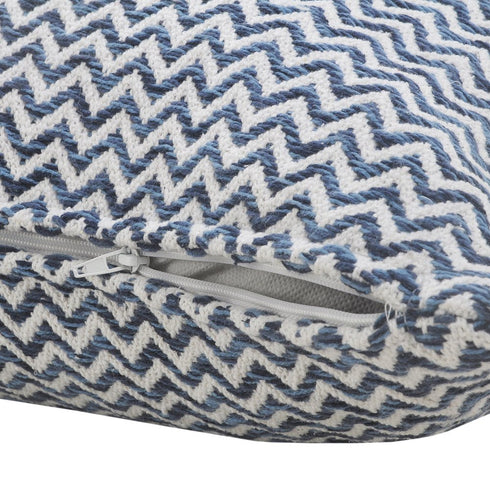 22" X 22" Navy Blue And White 100% Cotton Chevron Zippered Pillow