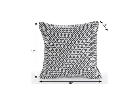 18" X 18" Black And White 100% Cotton Geometric Zippered Pillow