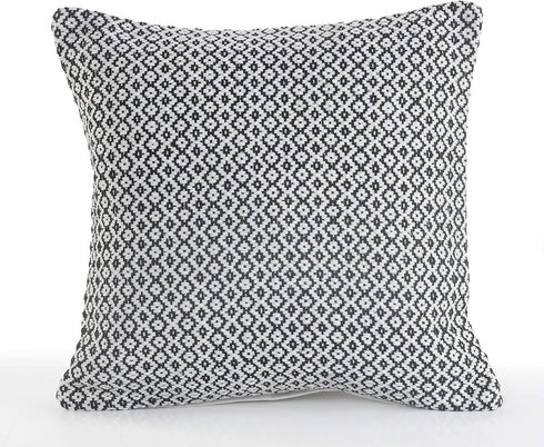 18" X 18" Black And White 100% Cotton Geometric Zippered Pillow