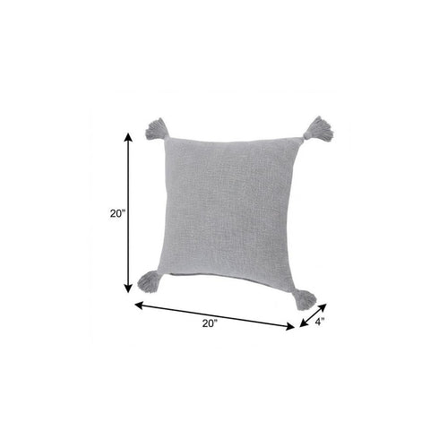 20" X 20" Light Gray 100% Cotton Zippered Pillow