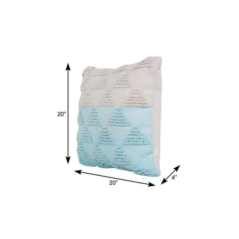 20" X 20" Bright Blue And Off-White 100% Cotton Geometric Zippered Pillow
