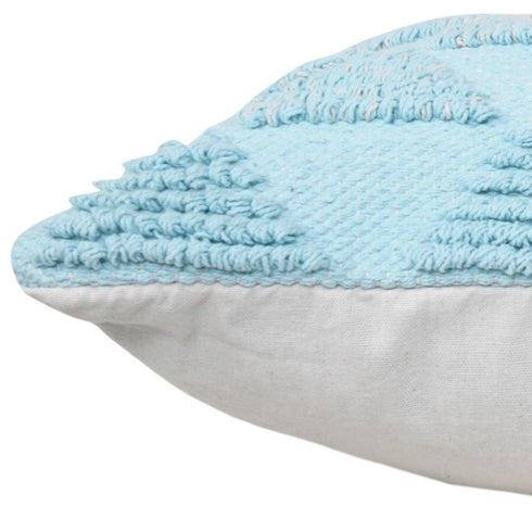 20" X 20" Bright Blue And Off-White 100% Cotton Geometric Zippered Pillow