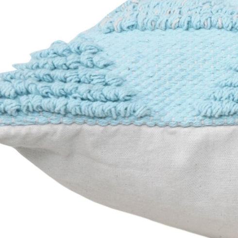 20" X 20" Bright Blue And Off-White 100% Cotton Geometric Zippered Pillow