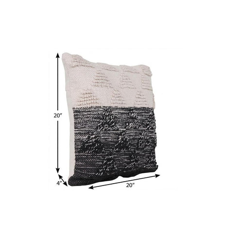 20" X 20" Black And Off-White 100% Cotton Geometric Zippered Pillow