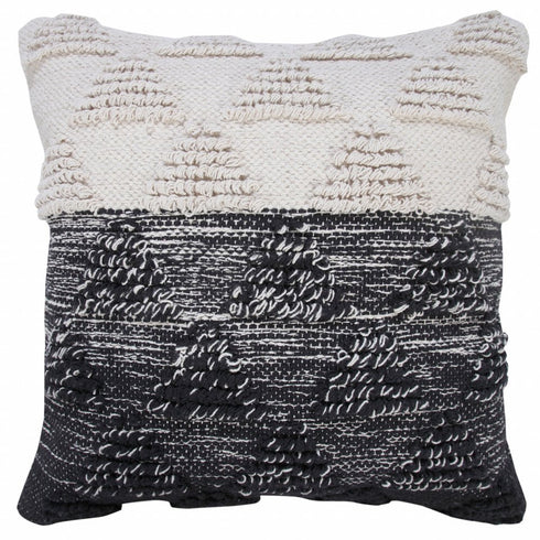20" X 20" Black And Off-White 100% Cotton Geometric Zippered Pillow