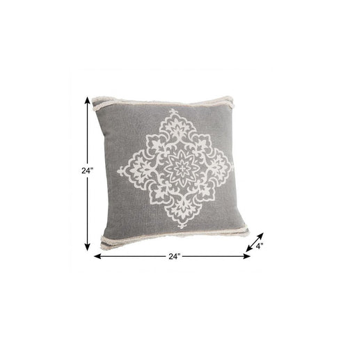 24" X 24" Light Gray And White 100% Cotton Geometric Zippered Pillow