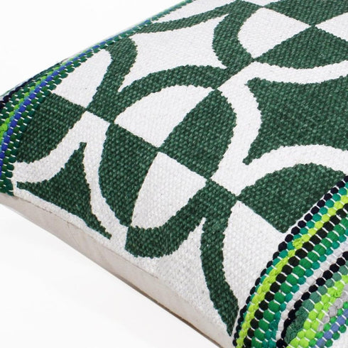 20" Green and White Cotton Throw Pillow