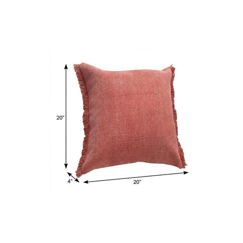 20" Dusty Rose Cotton Throw Pillow with Fringe