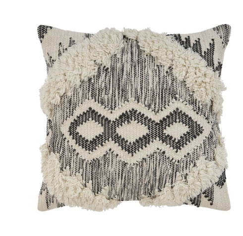 20" Black and Ivory Throw Pillow
