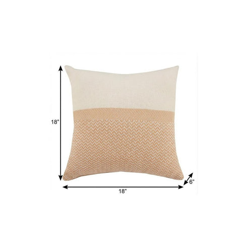 18" Orange and Off White Throw Pillow