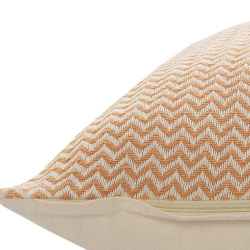 18" Orange and Off White Throw Pillow