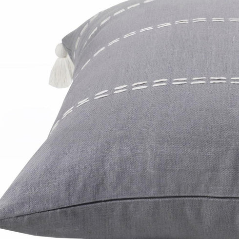 20" X 20" Slate Gray Linen Striped Zippered Pillow