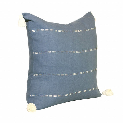 20" X 20" Navy Linen Striped Zippered Pillow