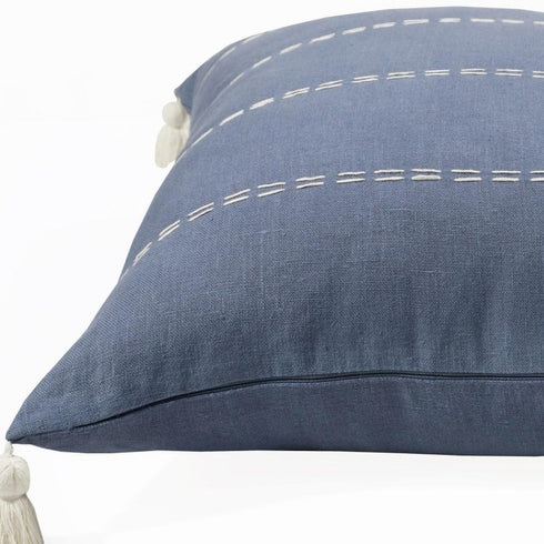20" X 20" Navy Linen Striped Zippered Pillow