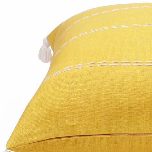 20" X 20" Mustard Linen Striped Zippered Pillow