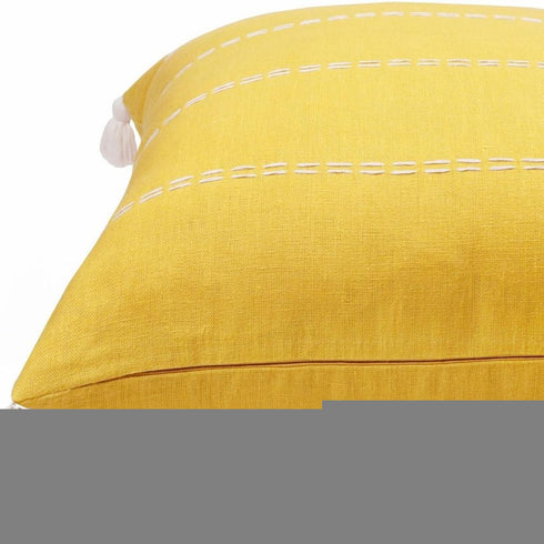 20" X 20" Mustard Linen Striped Zippered Pillow