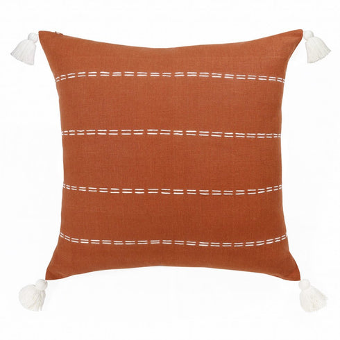 20" X 20" Rust Linen Striped Zippered Pillow