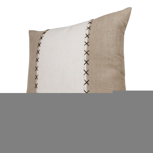 20" X 20" Gray And Tan Linen Patchwork Zippered Pillow